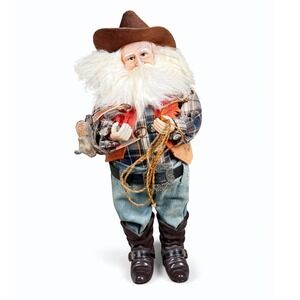 Vintage Cowboy Santa Doll Western Christmas‎ Figurine 12in Decor Collectible
